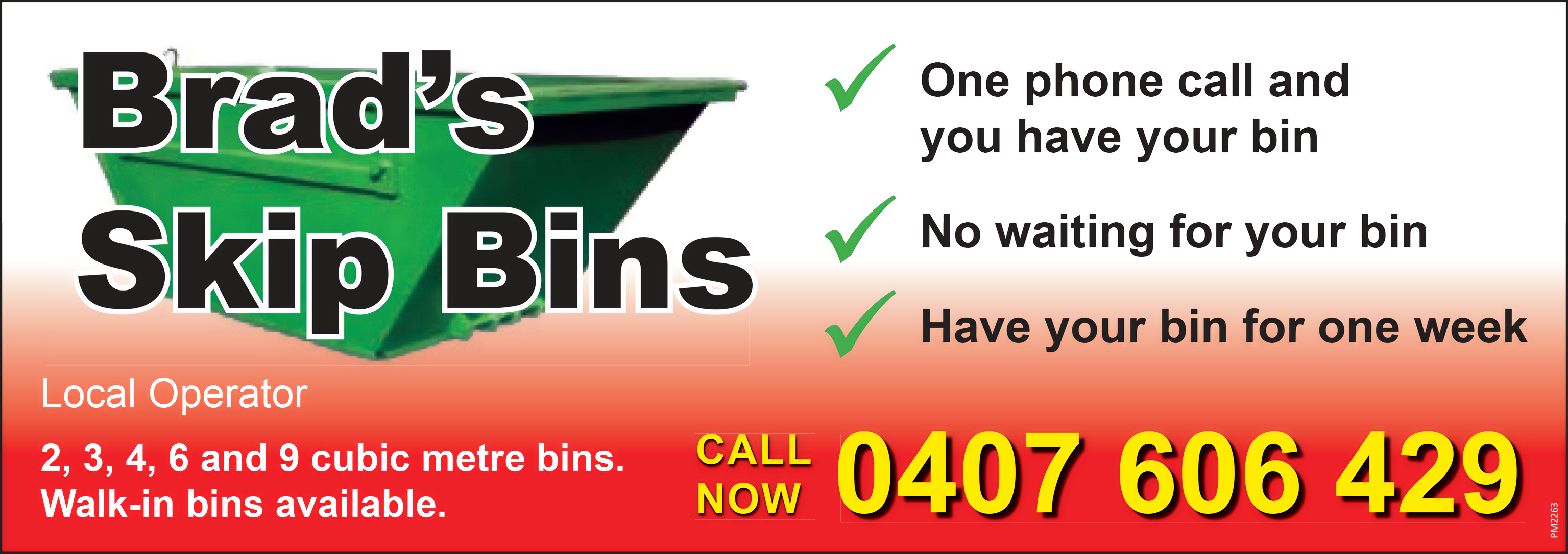 Brad's Skip Bins HIRE & DELIVERY OF A SKIP BIN (Today!)